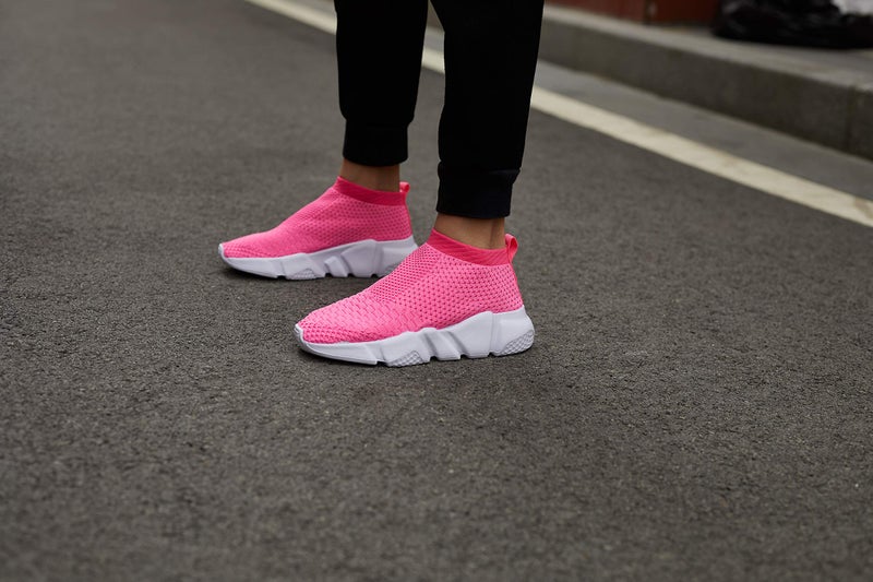Casbeam Women's Running Knit Comfortable Lightweight Breathable Casual Sports Shoes Fashion Sneakers Slip-On Walking Shoes Pink&White Size 11 - Image 3